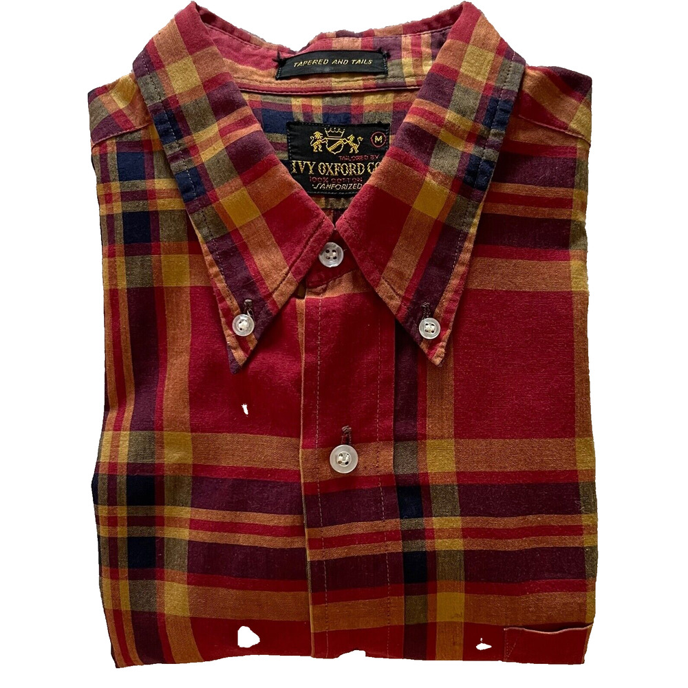 Ivy Oxford Co. Men's L/S Shirt M 100% CottonRed/Black Plaid A+